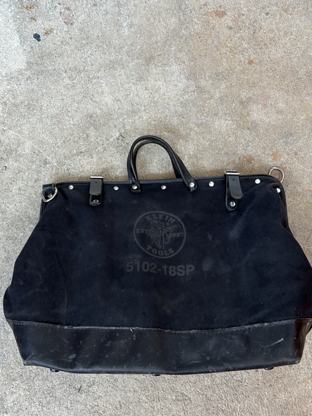 Klein Tools Black Canvas & Leather Work Tote Bag - Durable Men’s Carry-All